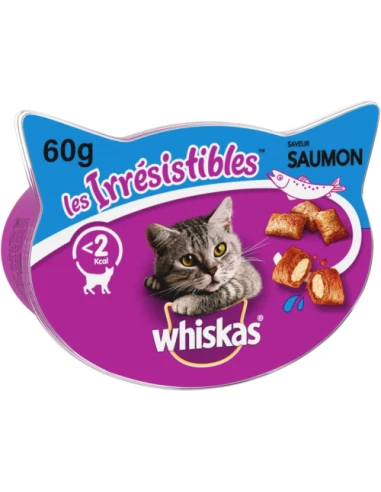 Whiskas - Los irresistibles - Golosinas de salmón para gatos adultos, crujientes en el exterior